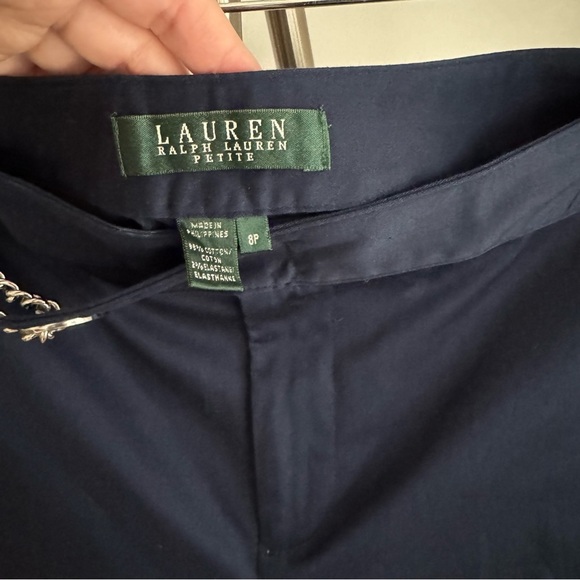 NWOT Polo Ralph Lauren Navy Ankle Pants with Silver Chain Detail Size 8P - Picture 4 of 6